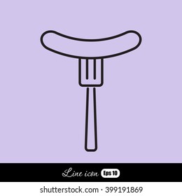 Line icon- sausag  on fork