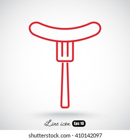Line icon- sausag  on fork