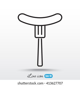 Line icon- sausag  on fork
