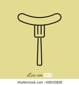 Line icon- sausag  on fork