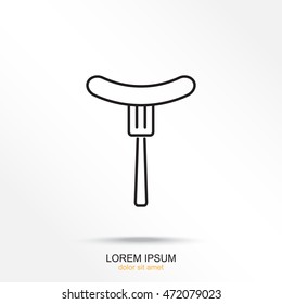 Line icon- sausag  on fork