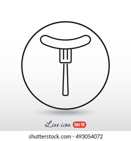 Line icon- sausag  on fork