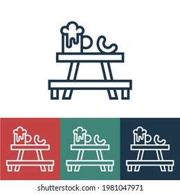 Line icon sausage with beer on table