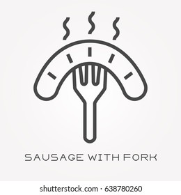 Line icon sausage with fork