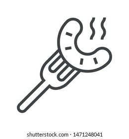 Line icon sausage on fork. With the ability to change the line thickness.