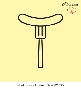 Line icon- sausage  on fork