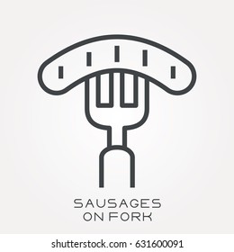 Line icon sausages on fork