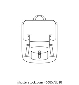 Line icon of school bag or camping backpack.