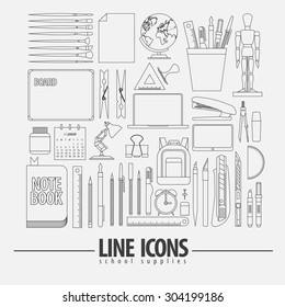 Line Icon School Supplies Set