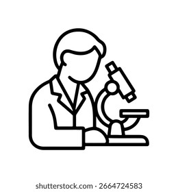 ícone de linha cientista com vetor de microscópio no fundo branco
Ícone de linha de vetor no plano de fundo branco