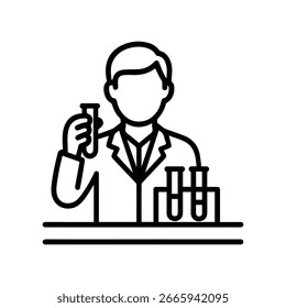 Icono científico de la línea con el Vector de los tubos de ensayo en el fondo blanco
Icono de línea de Vector sobre fondo blanco
