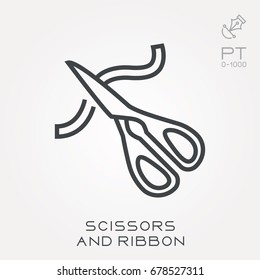 Line icon scissors and ribbon