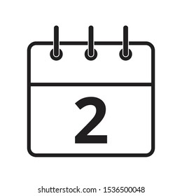 Line icon the second day on the calendar isolated on white background. Vector illustration.