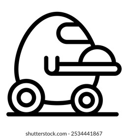 Ícone de linha de um robô de entrega de condução automática que transporta um pacote