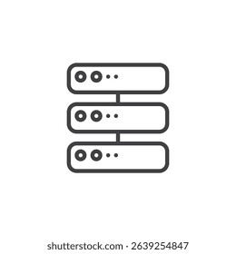 Line icon of a server rack showing stacked units. Outline vector icon symbolizing data centers and IT infrastructure. Server icon for network and tech use.