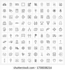 Line Icon Set of 100 Modern Symbols of heater; Vitruvian; credit card; Vitruvian; human Vector Illustration