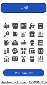 line icon set. 25 filled line icons. Simple modern icons about  - Mailbox, Scale, Coding, Basket, Eyelash, Magnifying glass, Beer, Shopping cart, Ribs, Momentum, Mind, Envelope