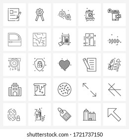 Line Icon Set of 25 Modern Symbols of car; business; gears; shopping; travelling Vector Illustration