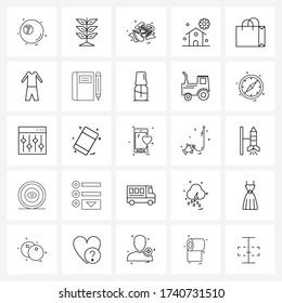 Line Icon Set of 25 Modern Symbols of cart; house; rose; home; estate Vector Illustration
