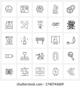 Conjunto de iconos de línea de 25 símbolos modernos de programación;  avatar; reloj; Ilustración del vector termómetro