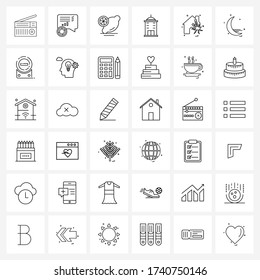 Line Icon Set von 36 modernen Hüttensymbolen; Wohnung; Obst; Amt; Bauvektorabbildung