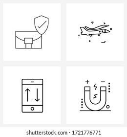 Conjunto de iconos de línea de 4 símbolos modernos de banca; avión de combate; escudo; militares; descargar Ilustración de vectores