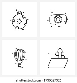 Juego de iconos de línea de 4 símbolos modernos de bola de Navidad; fotografía; cámara; globos Vector Ilustración
