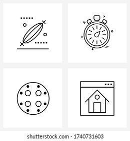 Line Icon Set of 4 Modern Symbols of camping; clothes; stopwatch; clock; helpdesk Vector Illustration