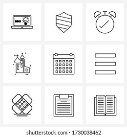 Line Icon Set von 9 modernen Symbolen für das Amt; Tag; Zeit; Datum; Christian Vector Illustration