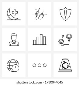 Line Icon Set of 9 Modern Symbols of business; chart; nongame; bar; human Vector Illustration