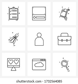 Line Icon Set of 9 Modern Symbols of male; luggage; shuttle; games Vector Illustration