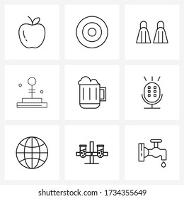 Line Icon Set of 9 Modern Symbols of cup; beer; swim; pad; game Vector Illustration