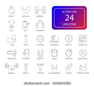 Line icon set. Active Life pack. Vector illustration