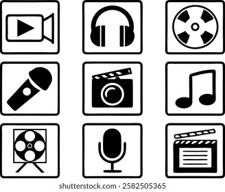 line icon set, line art symbol of media and entertainment outline icon vector art illustration