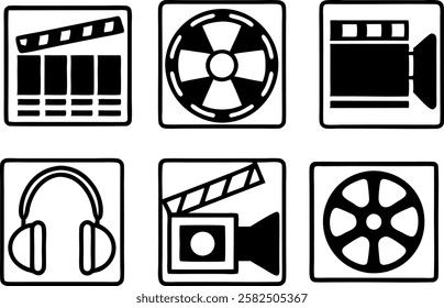 line icon set, line art symbol of media and entertainment outline icon vector art illustration