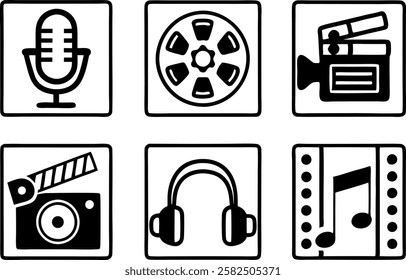 line icon set, line art symbol of media and entertainment outline icon vector art illustration