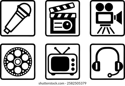 line icon set, line art symbol of media and entertainment outline icon vector art illustration