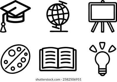 line icon set, line art symbol of education and learning outline icon vector art illustration