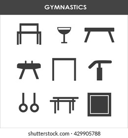 Line icon set with artistic gymnastics equipment