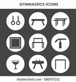 Line Icon Set With Artistic Gymnastics Equipment