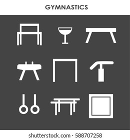 Line icon set with artistic gymnastics equipment