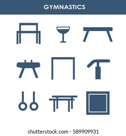 Line icon set with artistic gymnastics equipment