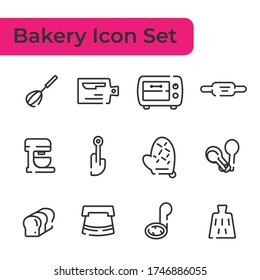 Line Icon set of bakery tool, device for making desserts isolated on white background