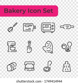 Line Icon set of bakery tool, device for making desserts isolated on transparency background