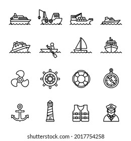 Juego de iconos de línea del logotipo de barco. Acto editable, aislado en fondo blanco