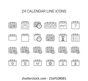 Conjunto de iconos de línea. Paquete de calendario. Ilustración vectorial