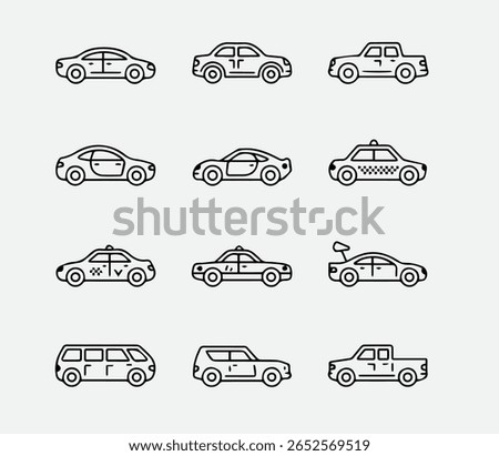 Line icon set of car 