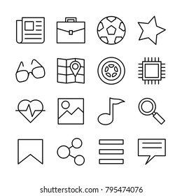 Line icon set category of News Website button for smartphone application and software button, include navigation button. Editable stroke, vector isolated at white background.