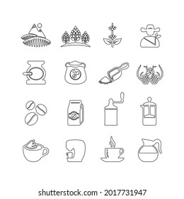 Line Icon set of chronological coffee planting, processing and distributing. Related icon for coffee producing. Editable stroke, vector isolated at white background