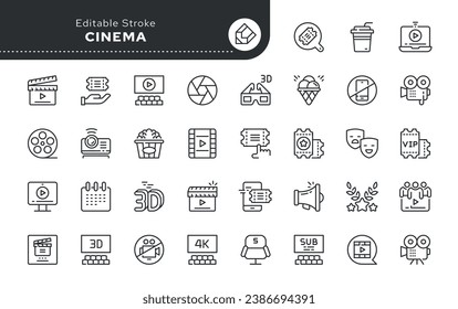 Line icon set. Cinema and film. Vector icon pack.